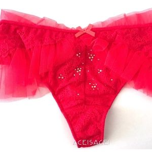 NWT* DREAM ANGEL FLORAL/MESH HIGH-WAIST THONG--RED